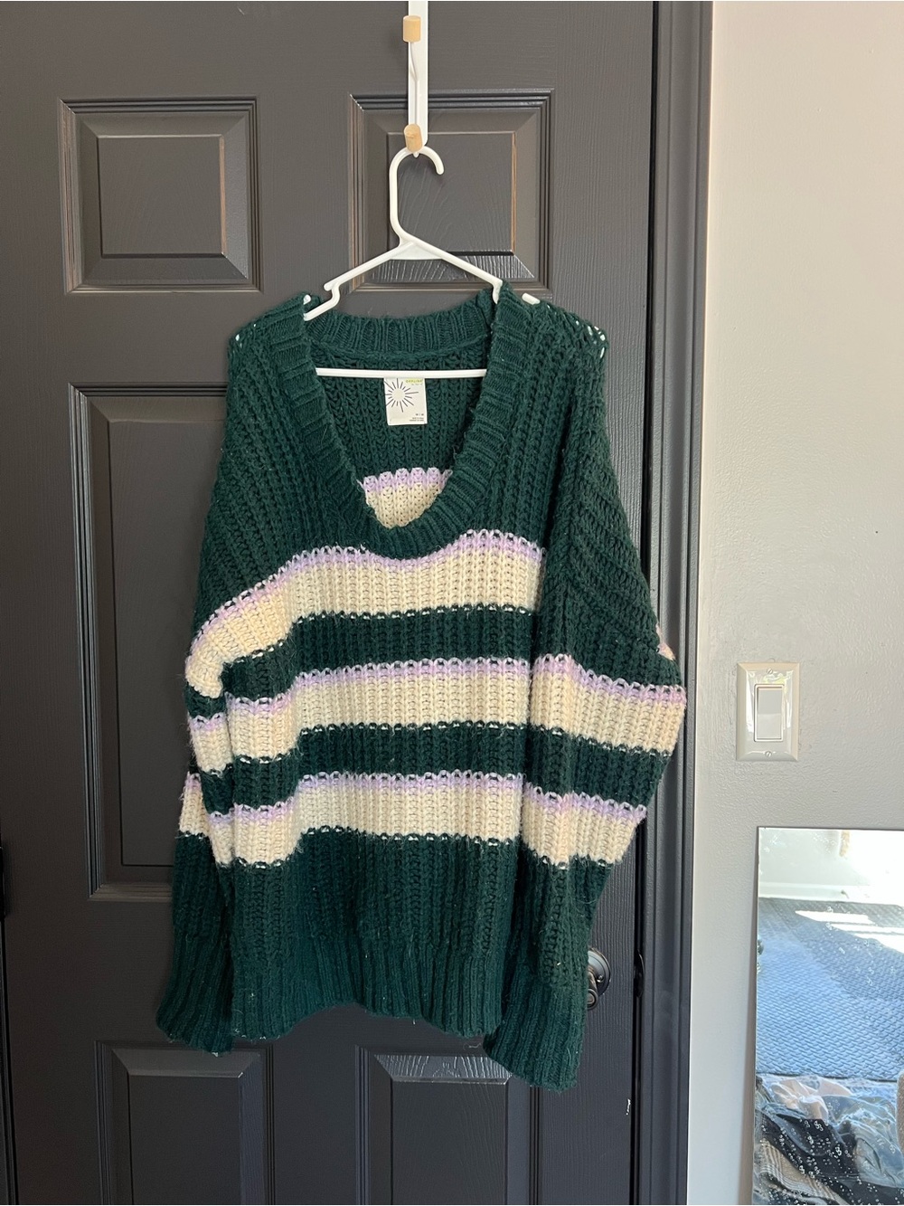 aerie Forest Green, Cream & Lavender Striped Sweater
